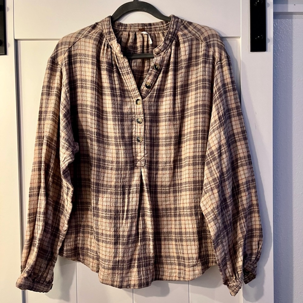 🔥Sale🔥 Free People Plaid Button-Up Top - Brown and Tan (XS)